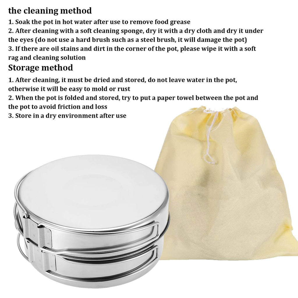 Camping Pots Pans, 4Pcs Portable Foldable Stainless Steel Combination Pot Cookware Set Camping Kitchenware Picnic Outdoor Pan Po