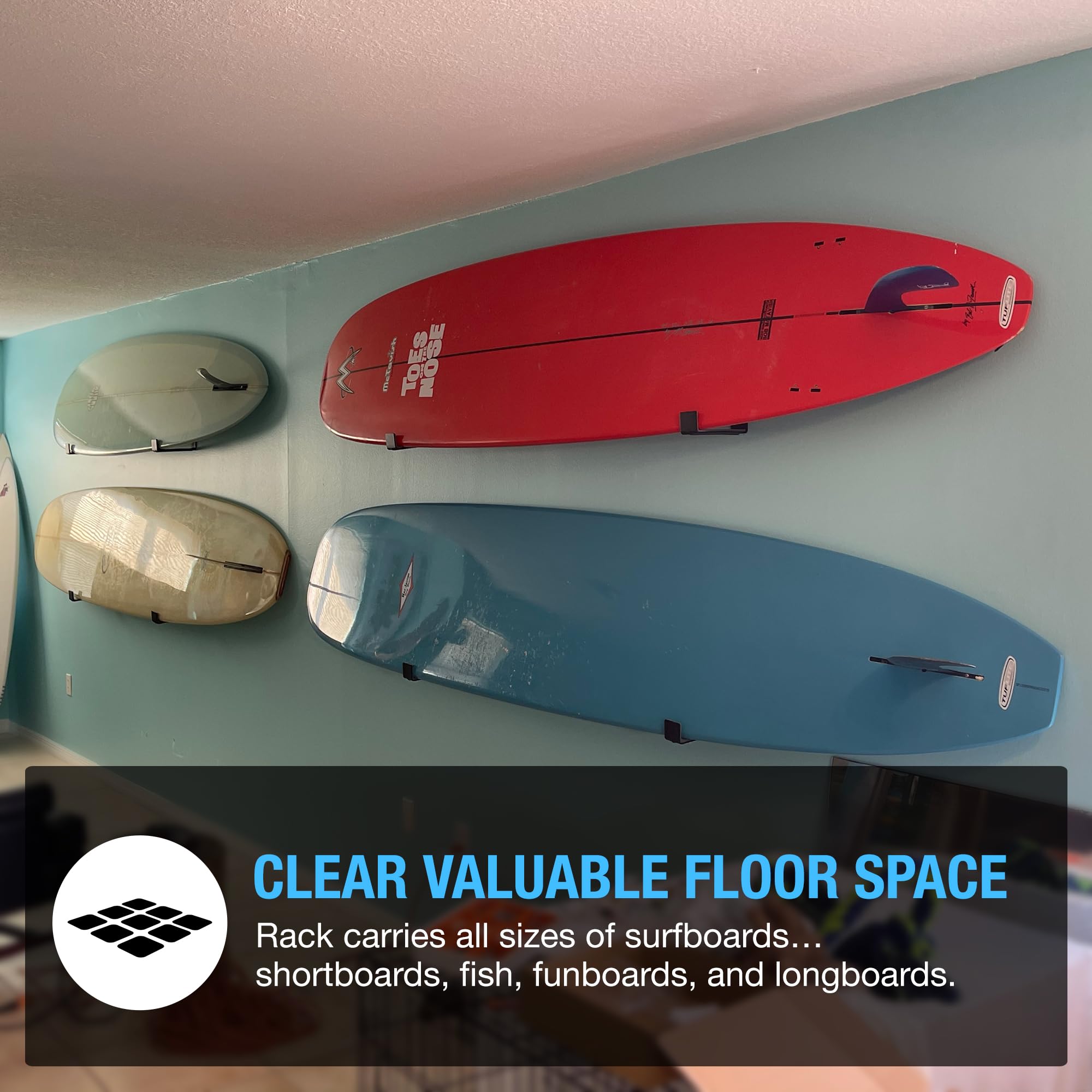 Ho Stevie! Surfboard Wall Mount - Strong Racks Hold Any Size Surfboard - Easy To Install (Hardware Included) - Felt Padding Prot