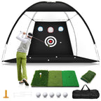 Golf Net, 10X7Ft Home Golf Hitting Aids Equipment With Foldable Tri-Turf Mat For Backyard Driving Chipping Swing With Training T