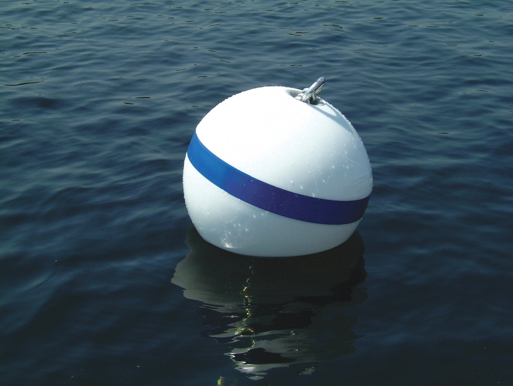 TAYLOR MADE PRODUCTS SurMoor Mooring Buoy, White with Reflective Blue Stripe (18, 100 lbs.)  Galvanized Steel Hardware Includ