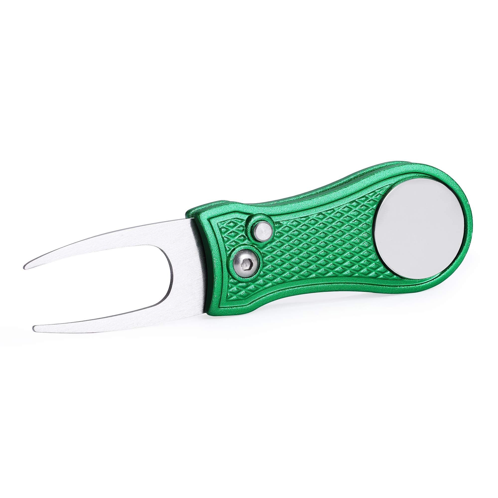 Mile High Life All Metal Foldable Golf Divot Tool With Pop-Up Button & Magnetic Ball Marker (Green Bone)