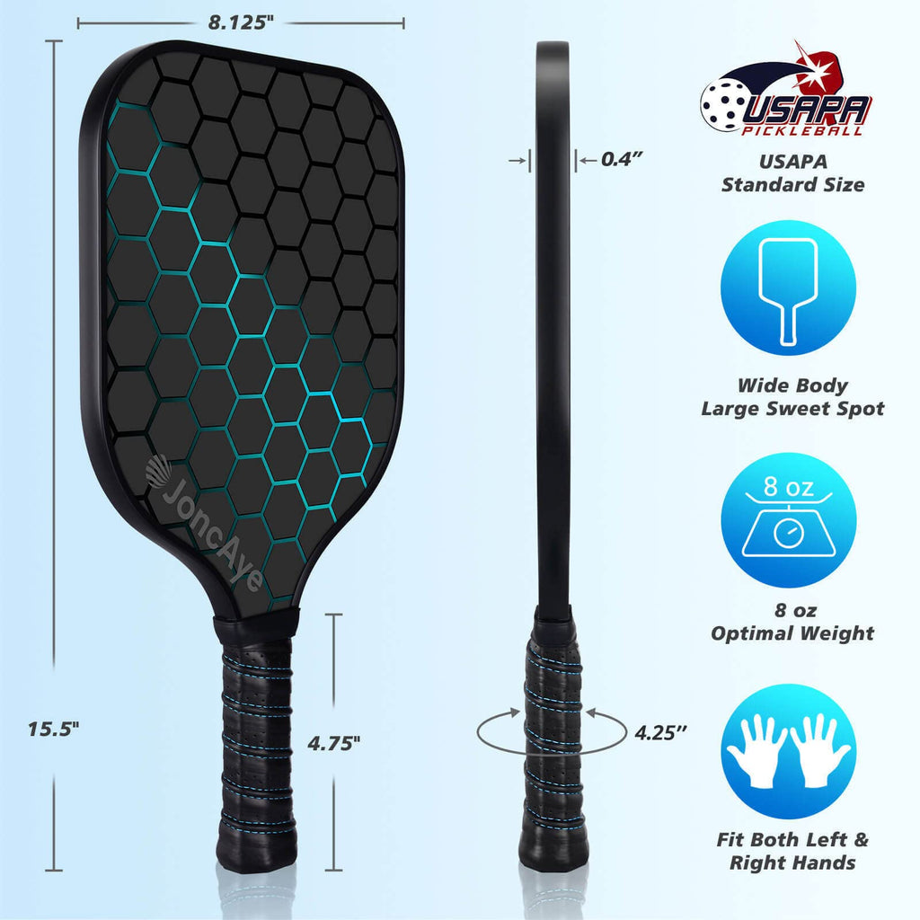 Pickleball Paddles Set Of 4 Incl 4 Fiberglass Pickleball Rackets, 4 Balls 1 Pickleball Bag 4 Grip Tapes, Joncaye Pickleball Set
