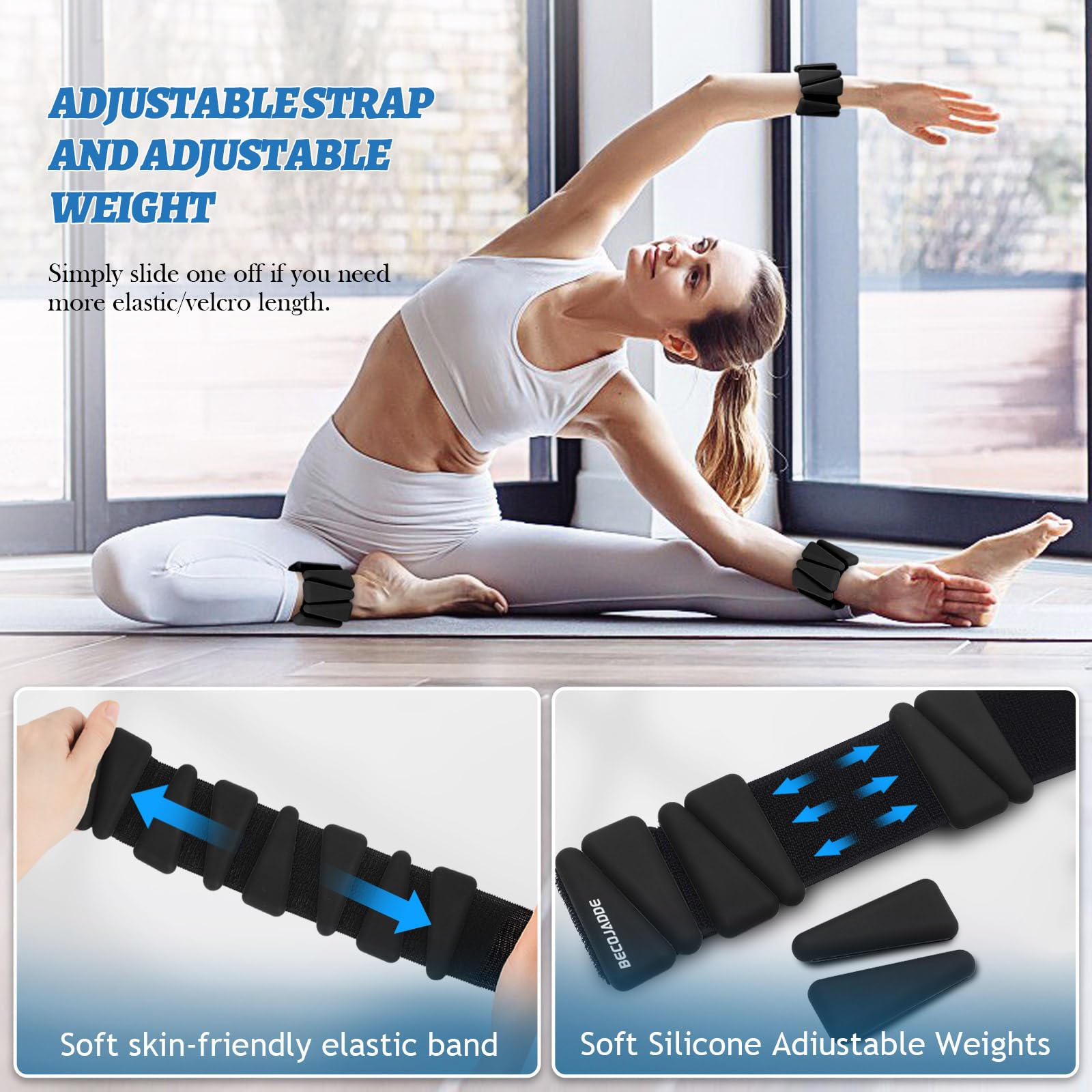 BECOJADDE Ankle Weights Set of 2 (1 lb Each) Adjustable Wrist Weights for Women Men Wearable Arm Leg Weight for Pilates, Running
