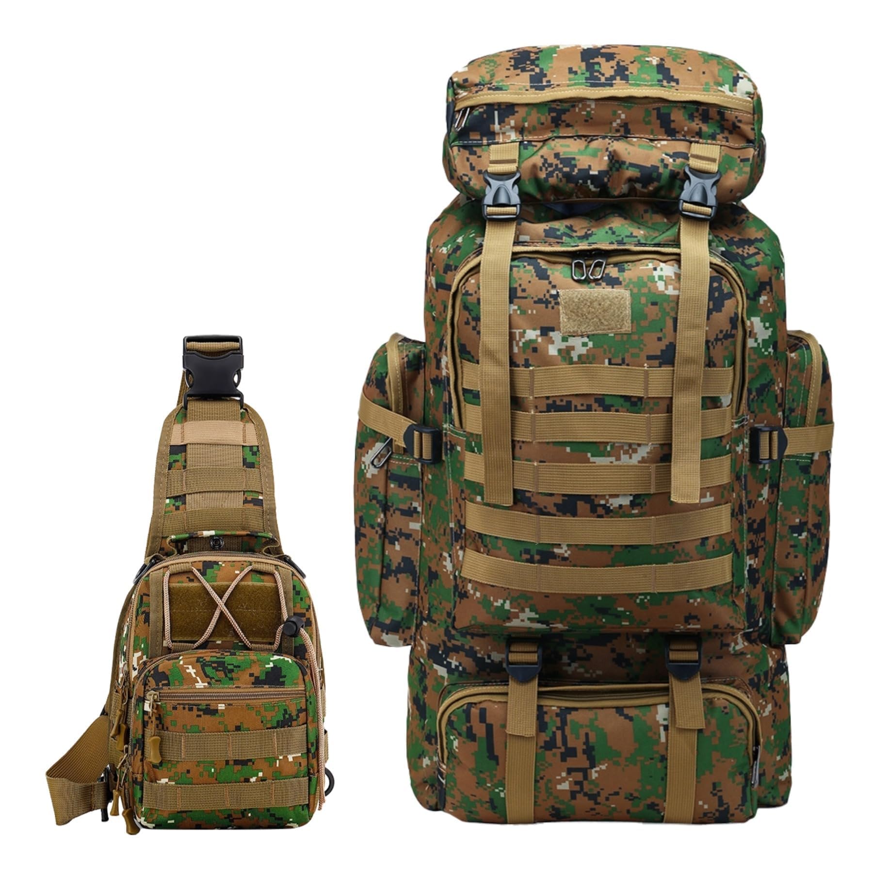 JUMAHE 80L 2-Pack Hiking Backpack for Men with Sling Tactical Backpack - Rucksack Molle Military Tactical Waterproof Lightweight