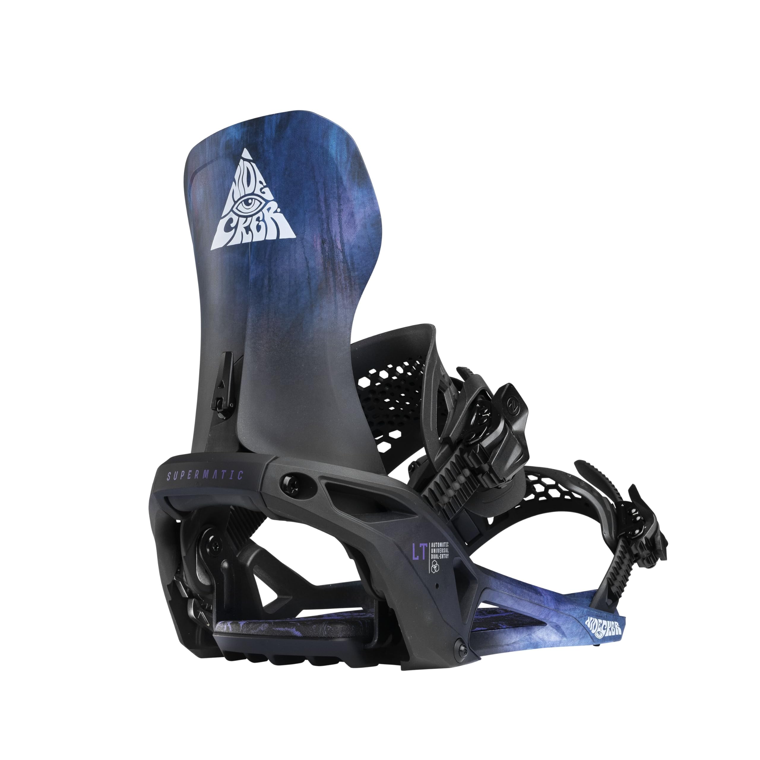 Nidecker LT Supermatic Snowboard Bindings - Automatic Dual-Entry Binding with Heel Pedal & Universal Fit - M - Bio Black