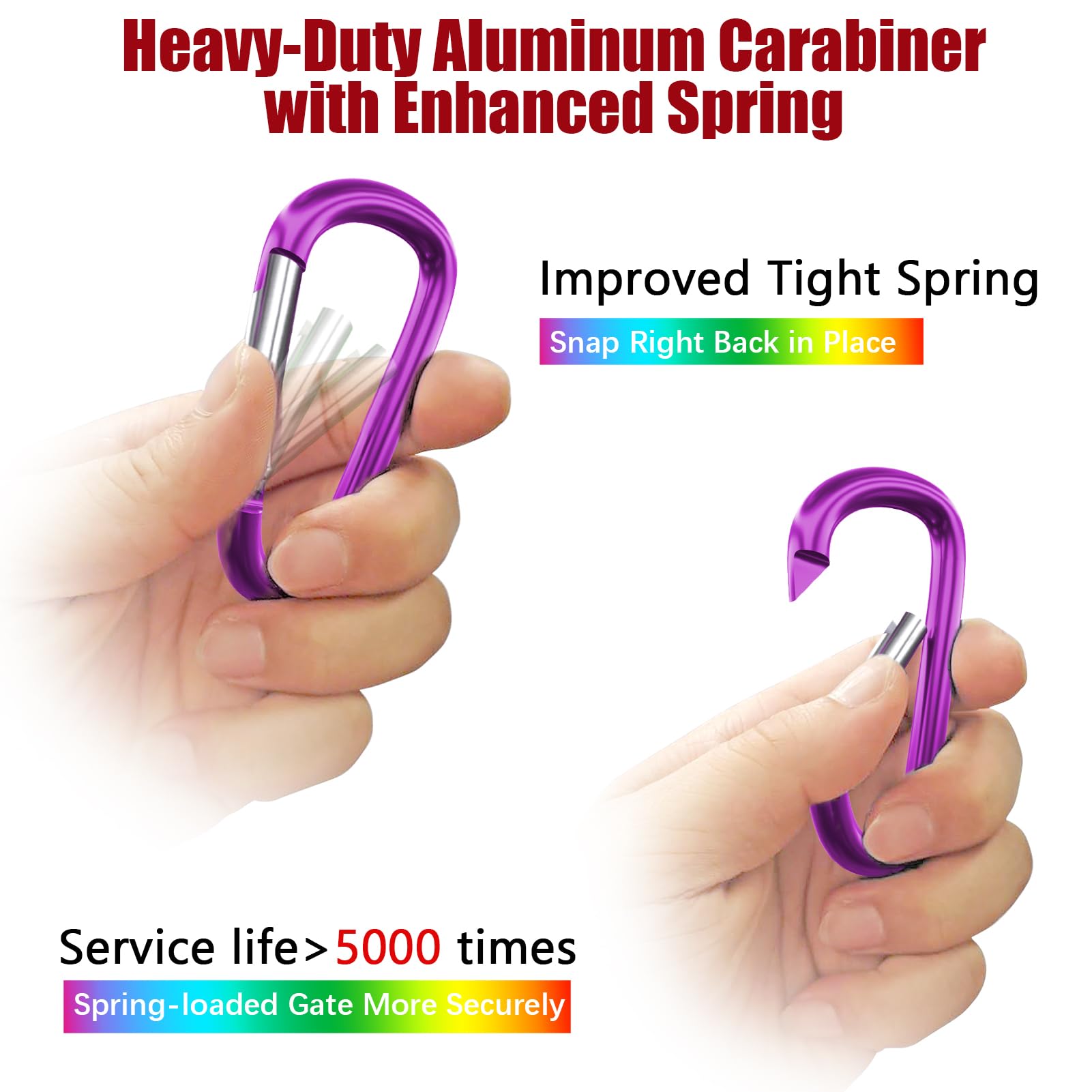 Sprookber 4 Heavy Duty Aluminum Carabiners, Large D-Ring Clips, Spring Snap Hooks For Camping, Hiking, Keychain, Dog Leash (Set
