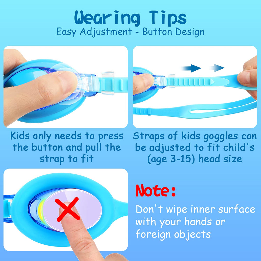Cooloo Kids Goggles For Swimming For Age 3-15, 2 Pack Kids Swim Goggles With Nose Cover, No Leaking, Anti-Fog, Waterproof, Blue