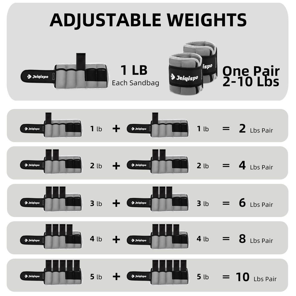 Adjustable Ankle Weights 1 Pair 2/4/6/8/10 LBS Wrist Leg Arm Weights for Women Kids Men,Strength Training with Removable Weight