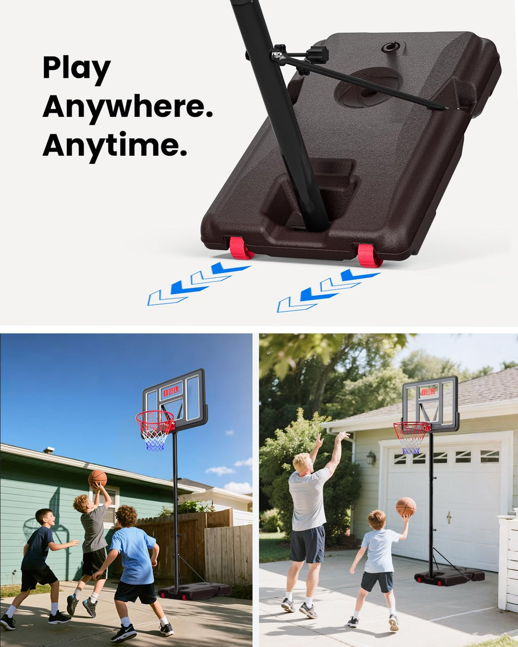 IGL Portable Basketball Hoop, 5.6-10FT Adjustable Basketball Goal System, 44 Inch Outdoor Basketball Hoop & Goals for Kids, Yout