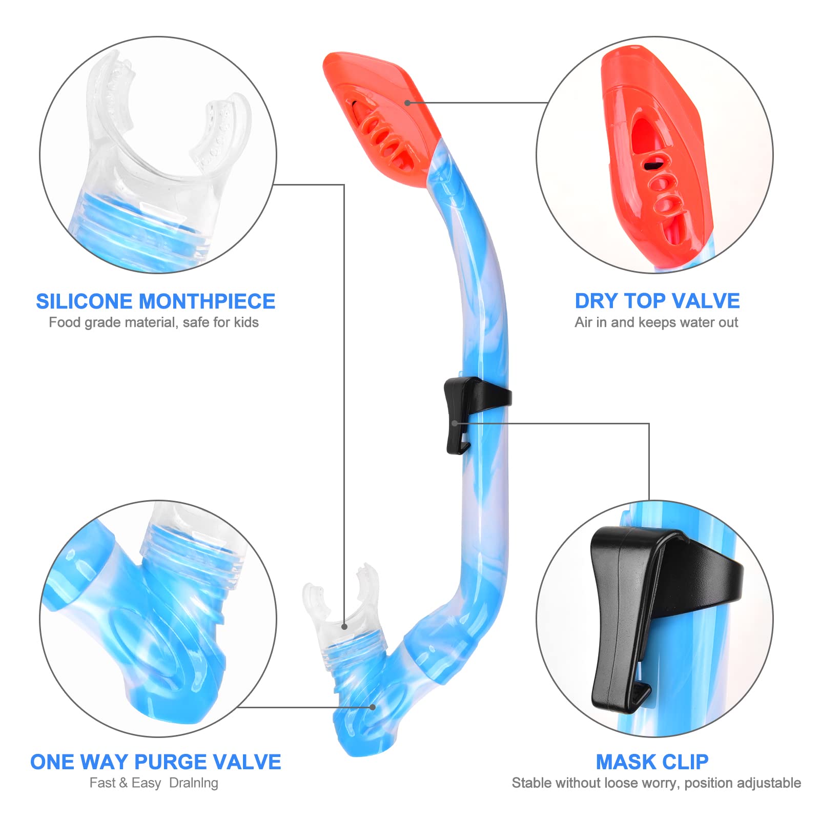Kids Snorkel Set Dry Top Snorkeling Gear For Kids Youth Boys Girls Junior Age 5-15,Tempered Glass Swimming Diving Mask And Snork