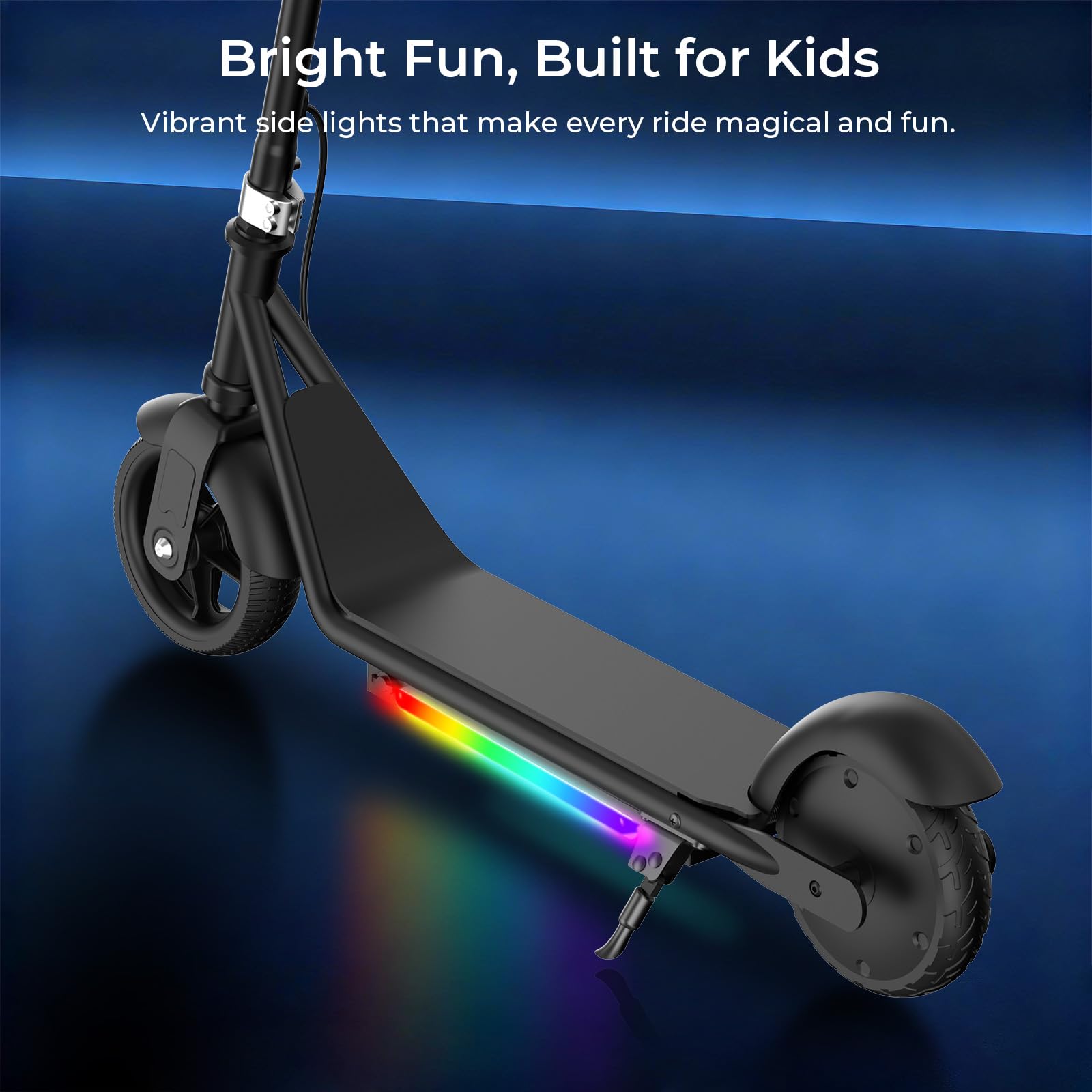 Electric Scooter for Kids 6-14 Years Old, 3 Safe Speeds (3/6/10 MPH), Colorful Lights, Magnetic Charging, Dual Brake System, Ide