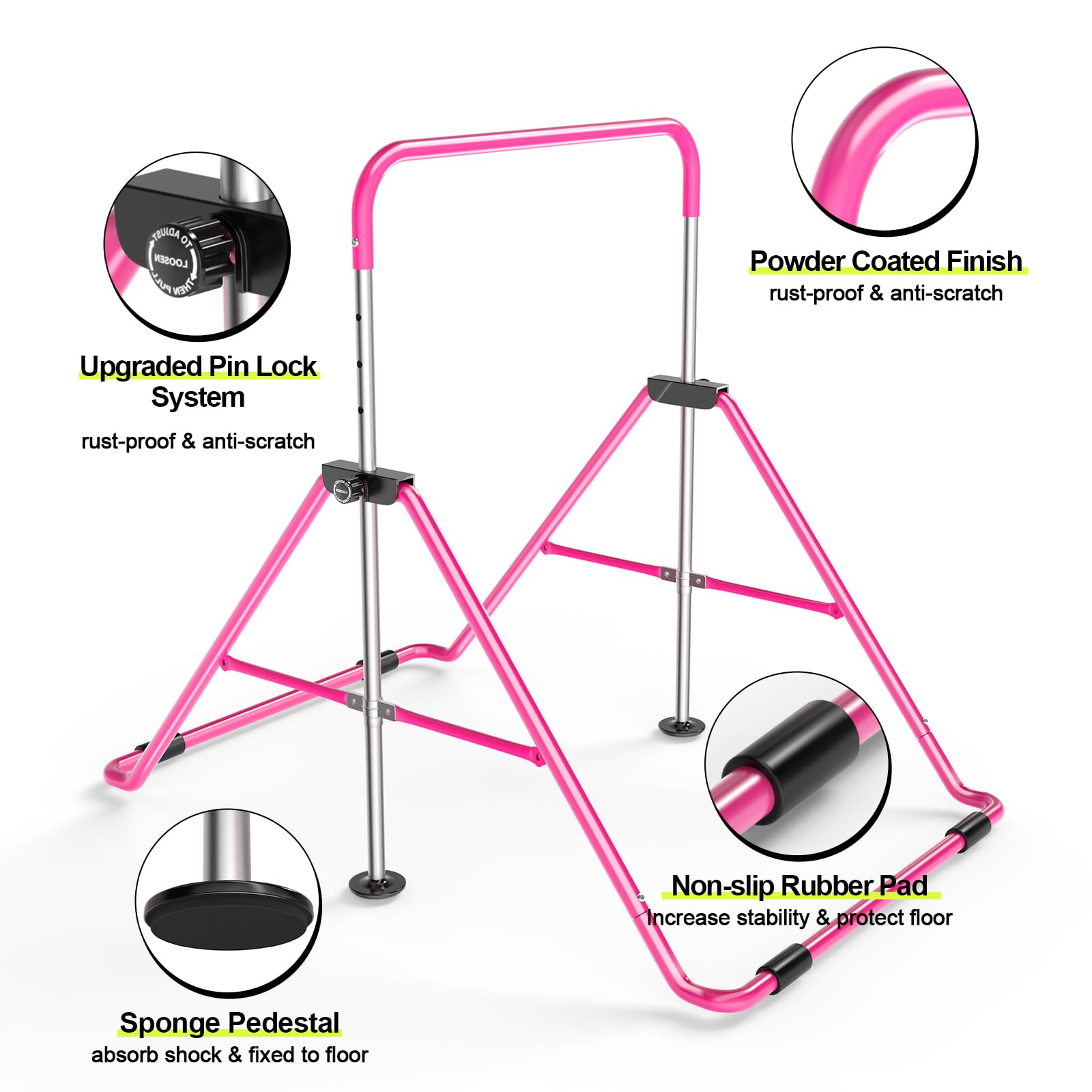 Safly Fun Expandable Gymnastics Bars Junior Training Bar Gymnastic Folding Horizontal Bars With Mat For Kids(Pink+Mat)