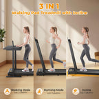 Hifast Walking Pad Treadmill, 3 In 1 Foldable Under Desk Treadmills For Home Office, Small Walking Pad With Incline Handle Bar,
