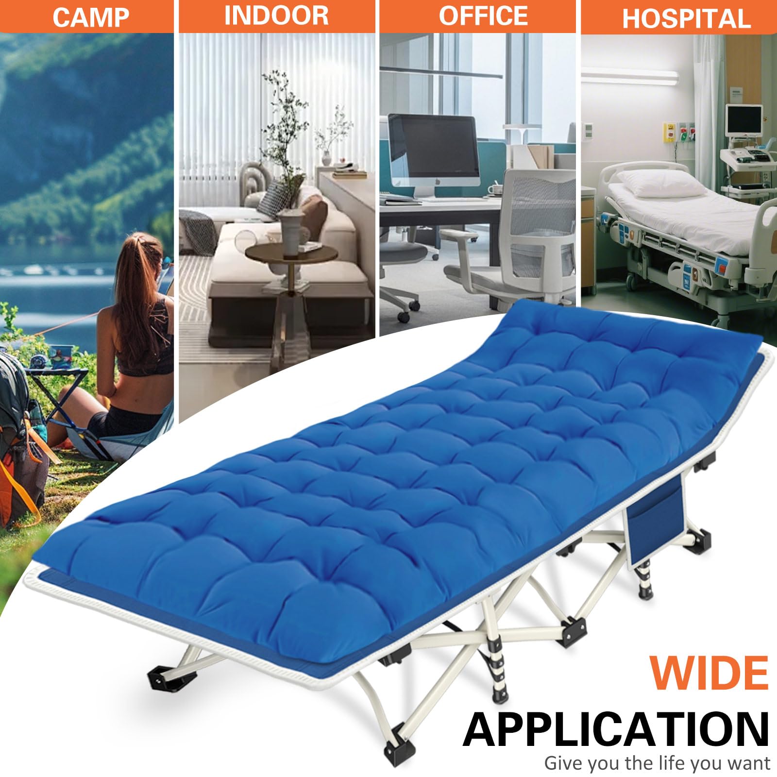 Camping Cots With Comfortable Mattress Sleeping Bed For Camping Folding Cot With Pad Heavy Duty Sleeping Cot With Carry Bag Gues