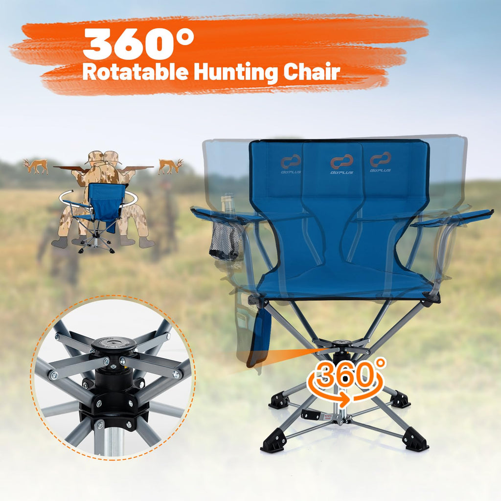 Goplus Swivel Camping Chair, Portable Lawn Chair For Adults W/Cup Holder & Carrying Bag, Folding 360-Degree Free Rotation Chair