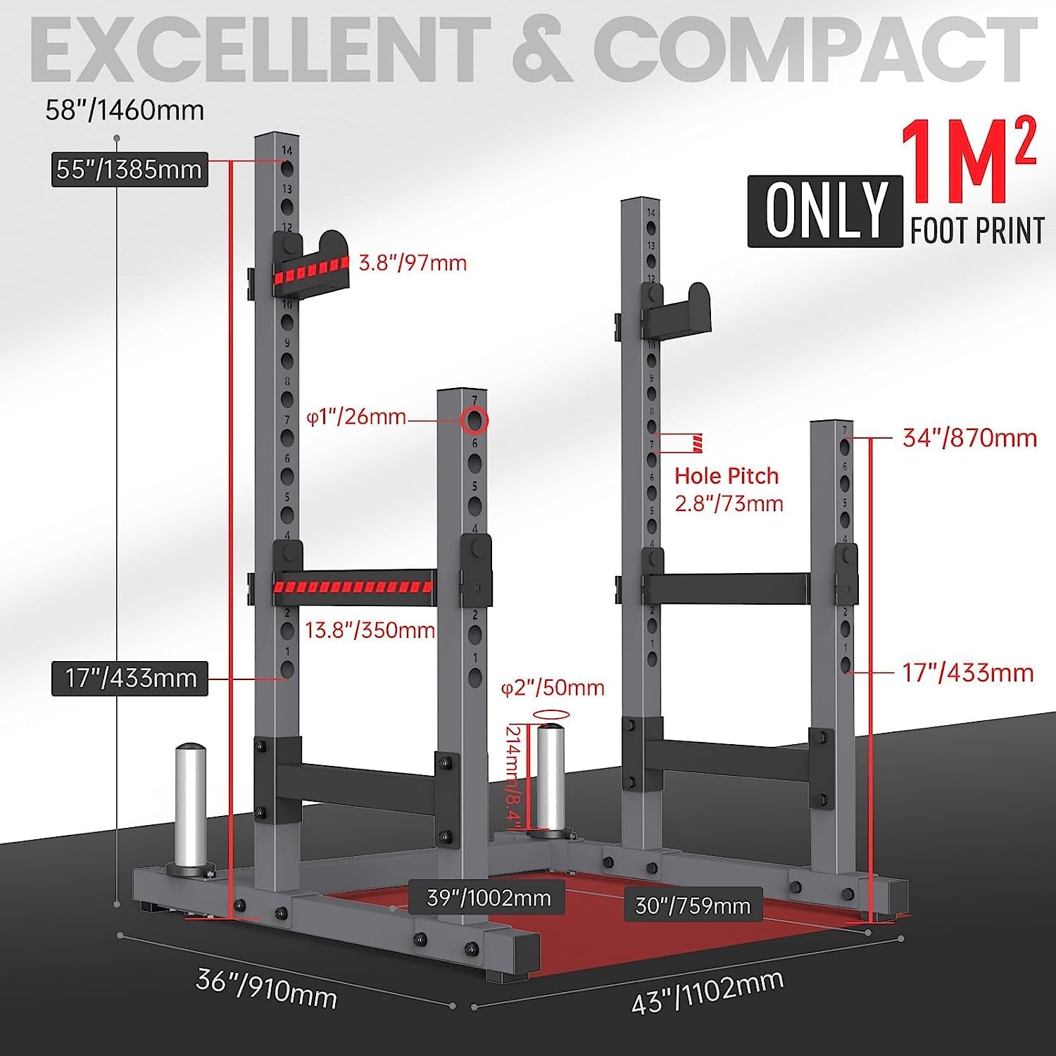 Pasyou Squat Rack For Home Gym With Max Load 1800 Lbs For Bumpers And 600 Lbs For J Hooks (Model:Sr30)