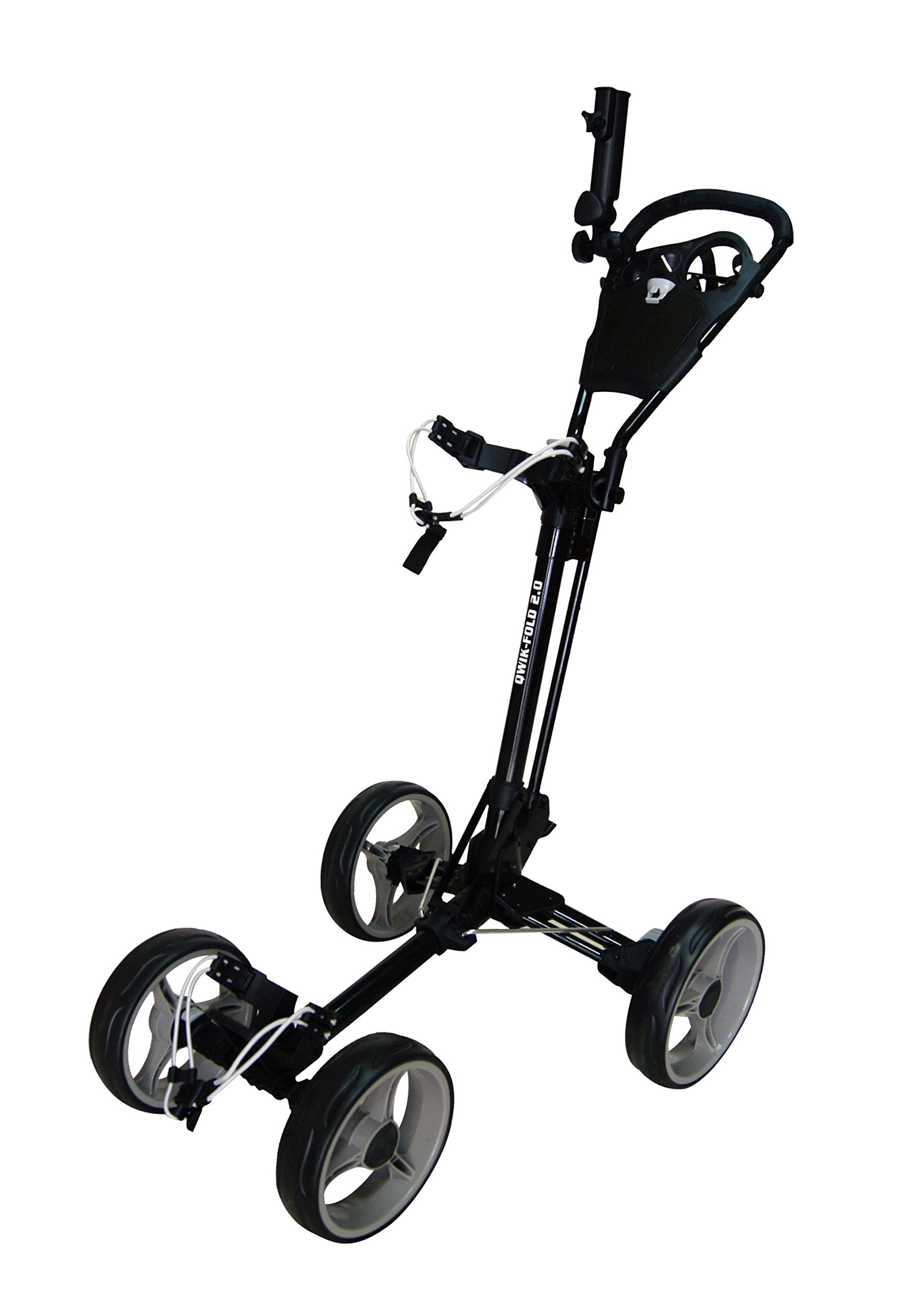 Qwik-Fold 4 Wheel Folding Push Pull Golf Cart - Foot Brake - One Second To Open & Close! (Black/Charcoal)