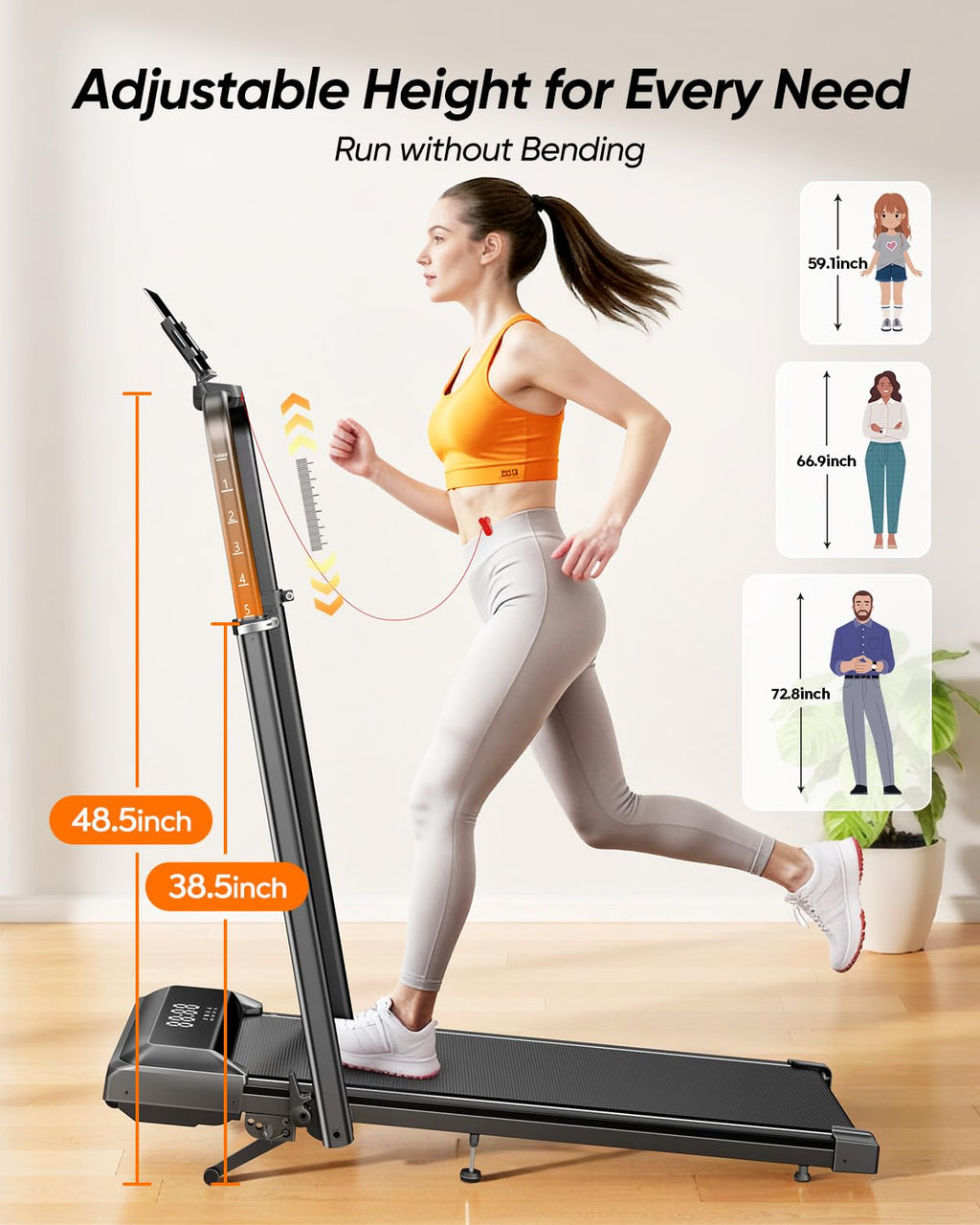 Walking Pad Treadmill with 12% Incline, Folding Treadmill with Adjustable Height Handle Bar for Home/Office