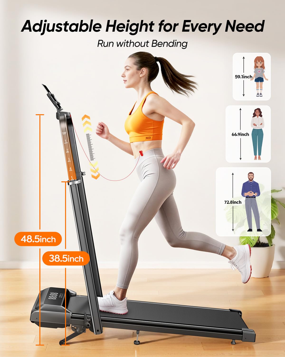Walking Pad Treadmill with 12% Incline, Folding Treadmill with Adjustable Height Handle Bar for Home/Office
