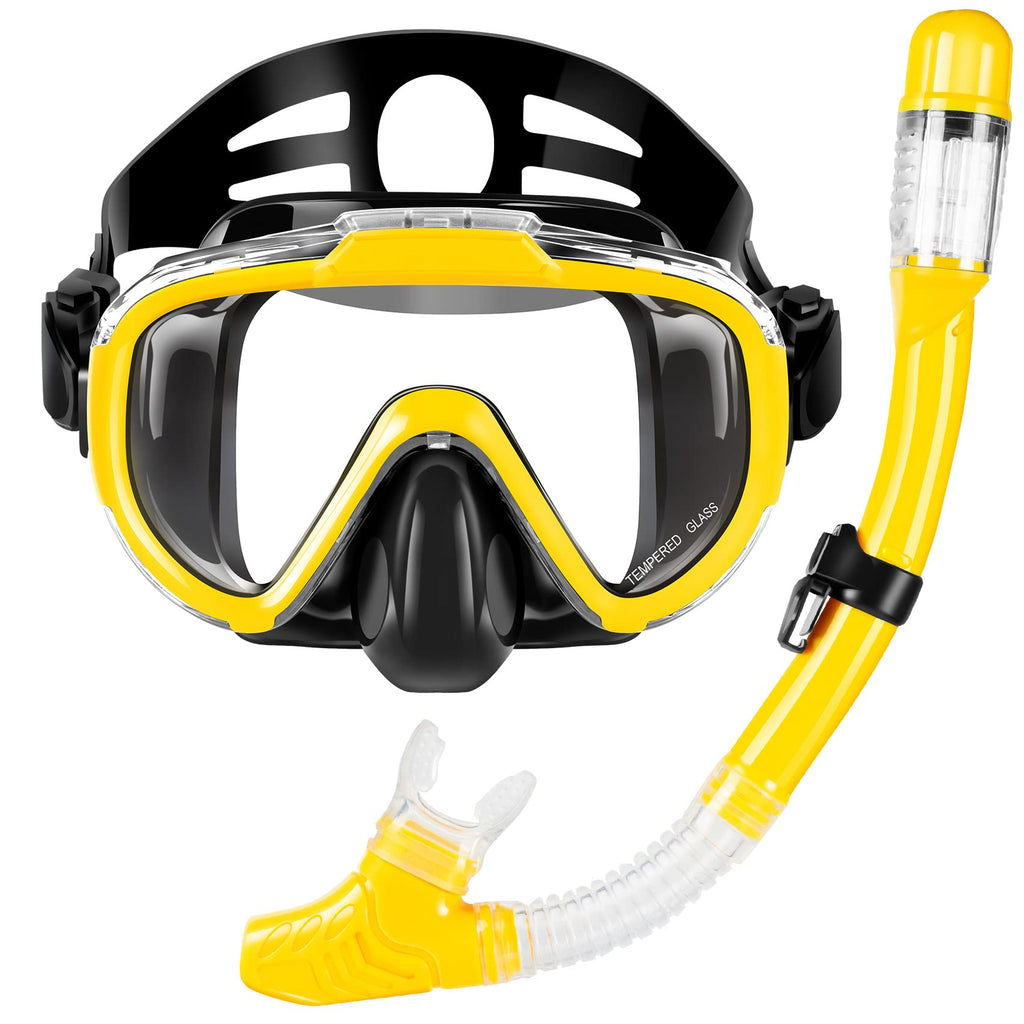 Snorkel Set, Zipoute Snorkel Dry Top Snorkeling Gear For Adults, Panoramic Anti-Leak And Anti-Fog Tempered Glass Lens, Adults Ad