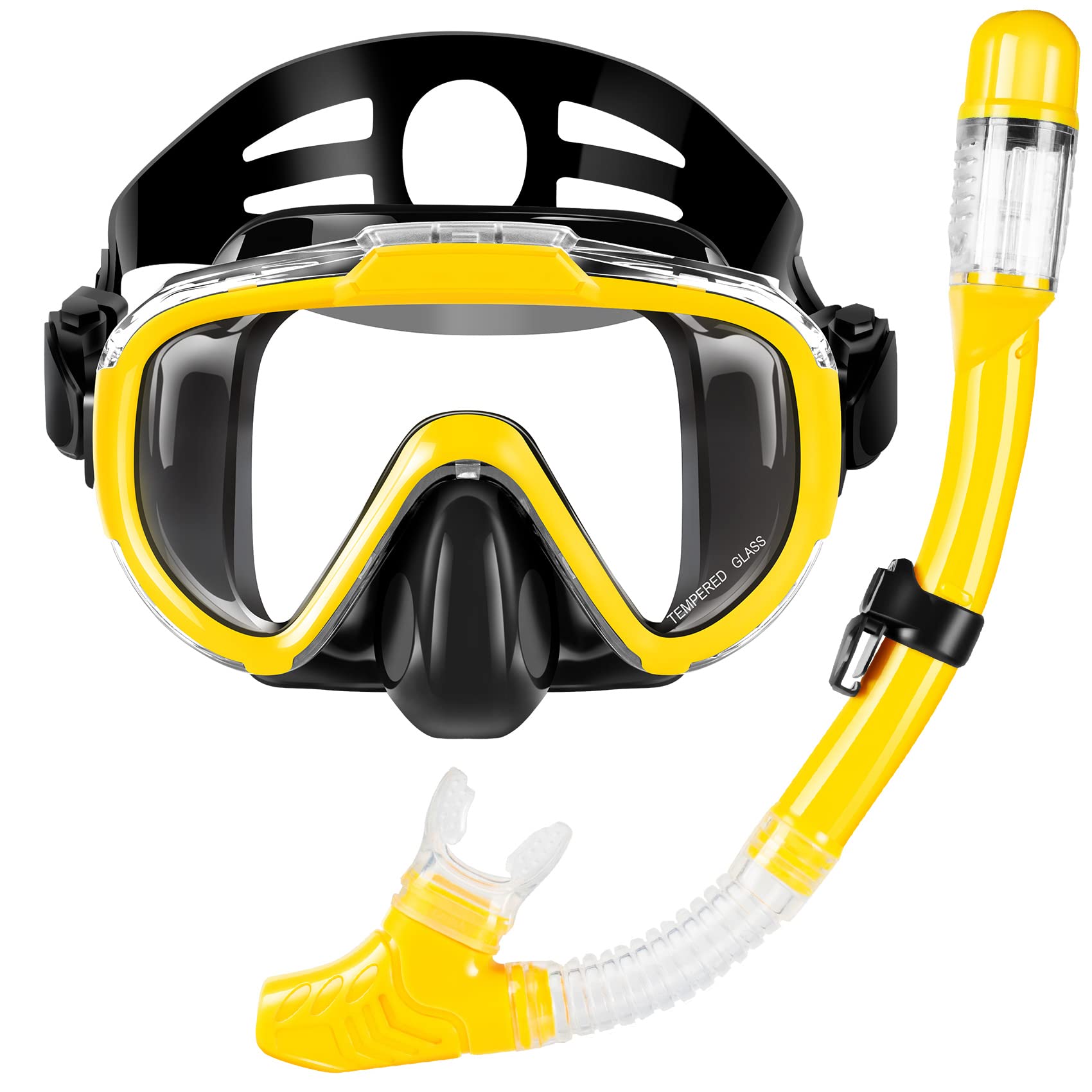Snorkel Set, Zipoute Snorkel Dry Top Snorkeling Gear For Adults, Panoramic Anti-Leak And Anti-Fog Tempered Glass Lens, Adults Ad