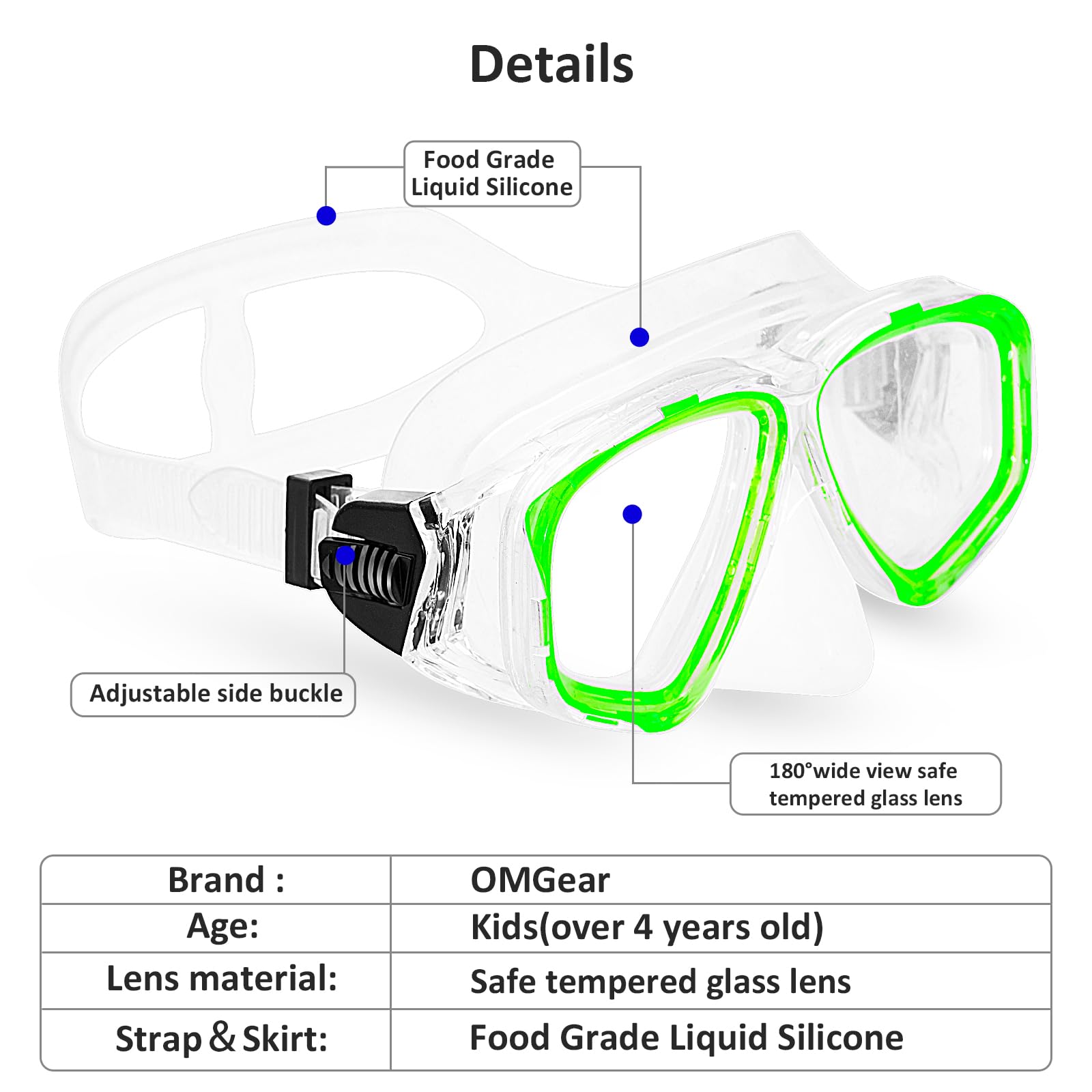 Boy Girl Swim Pool Goggles With Nose Cover Snorkeling Kit Kids Snorkel Dive Mask Scuba Goggles For Water Sports Outdoors(Green)