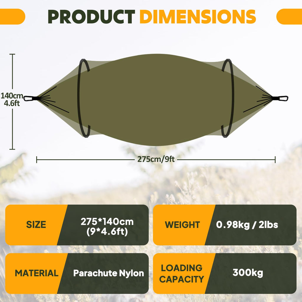 Chihee Ultra-Light Travel Camping Hammock Pop-Up Net Hammock 660Lbs Load Capacity,Breathable,Quick-Drying Parachute Nylon 2 Prem