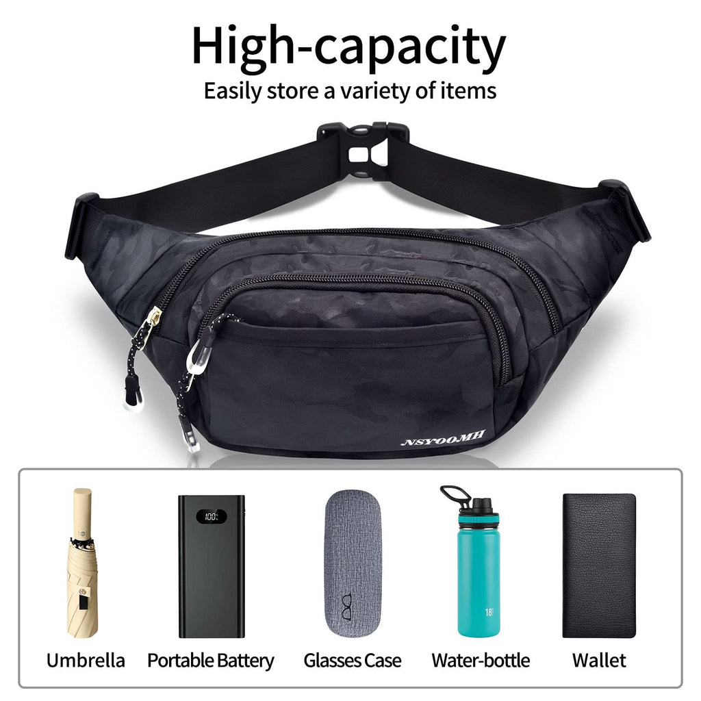 Nsyoomh Fanny Pack For Women & Men, 5-Zipper Pockets Water Resistant Practical Waist Bag, For Outdoor Running Cycling Sports Tra