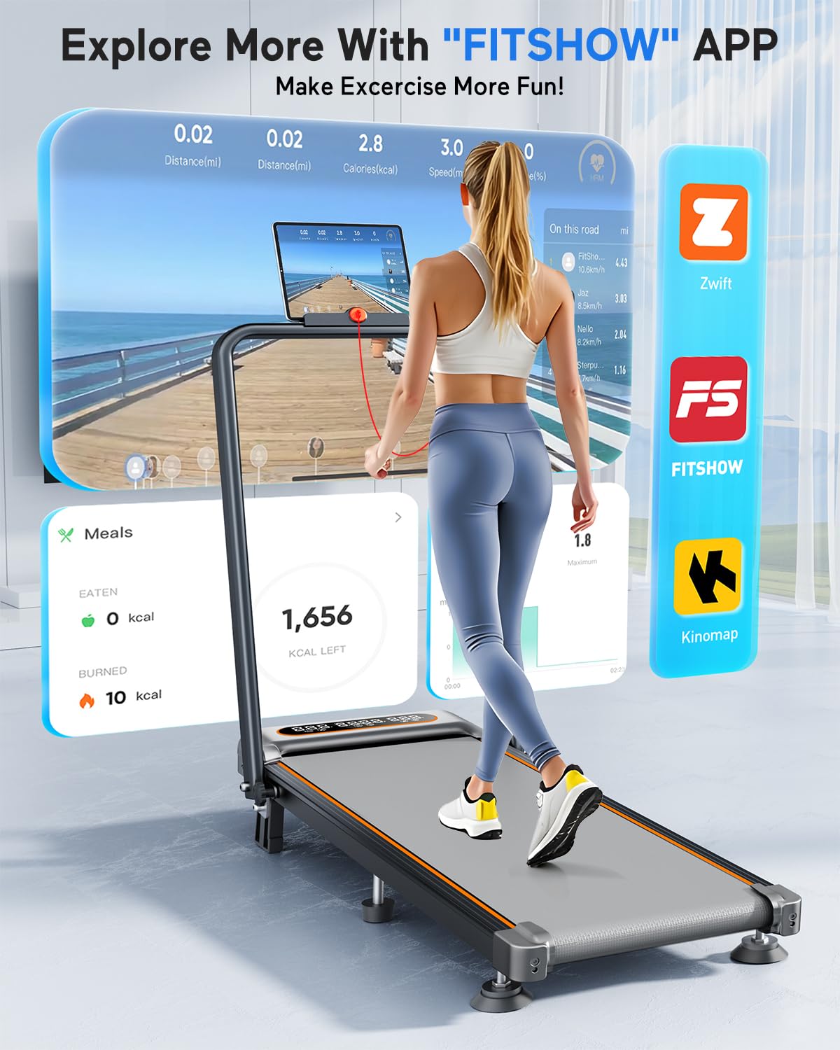 Foldable Treadmill With 10% Incline Upgrade 3.5Hp Low Noise Walking Pad Treadmill With Handle Bar Rayspace 4 In 1 Portable Under