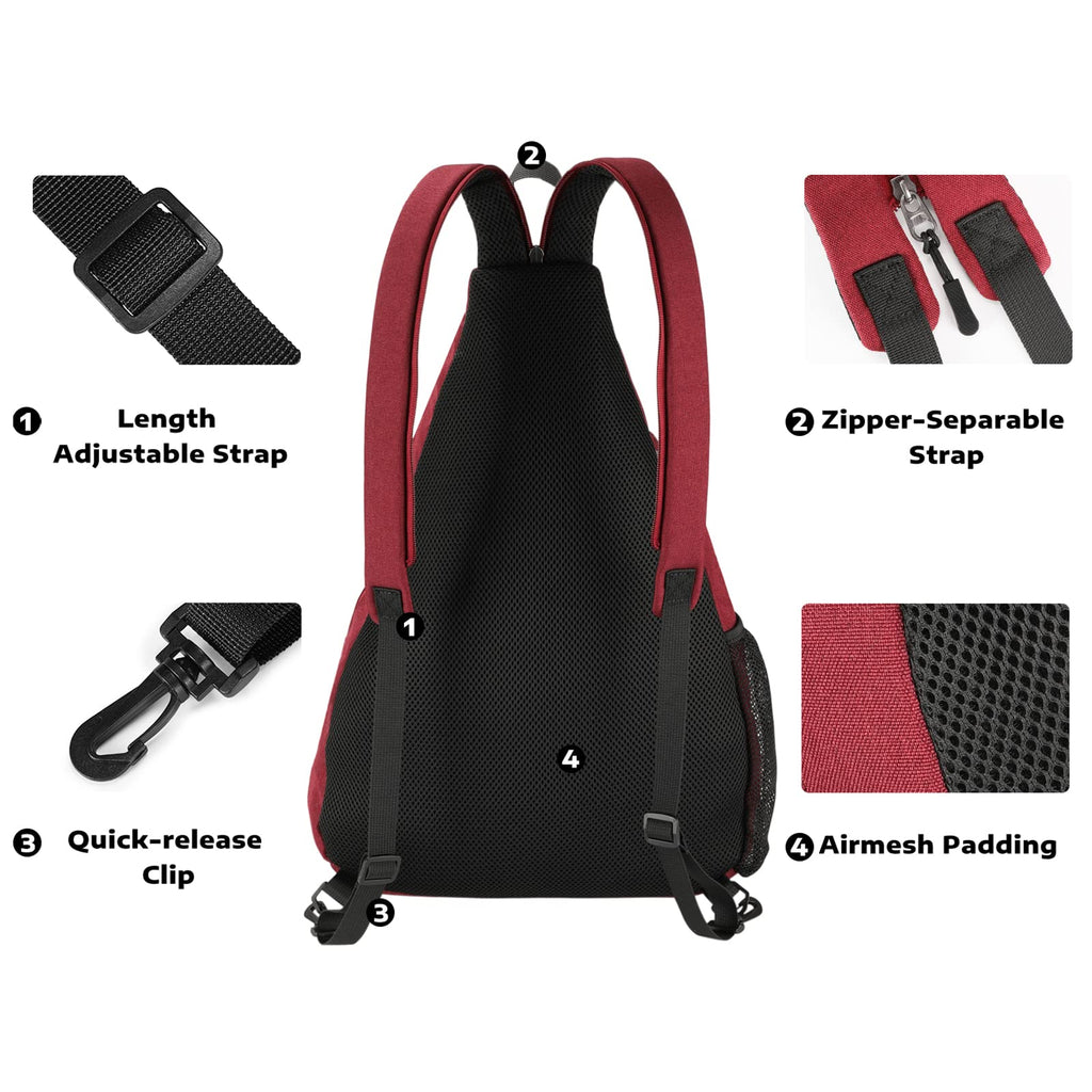 A11N Pickleball Bag, Reversible Crossbody Sling Bag/Backpack For Women Men, Burgundy