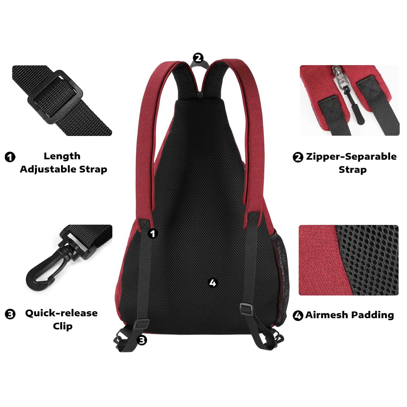 A11N Pickleball Bag, Reversible Crossbody Sling Bag/Backpack For Women Men, Burgundy