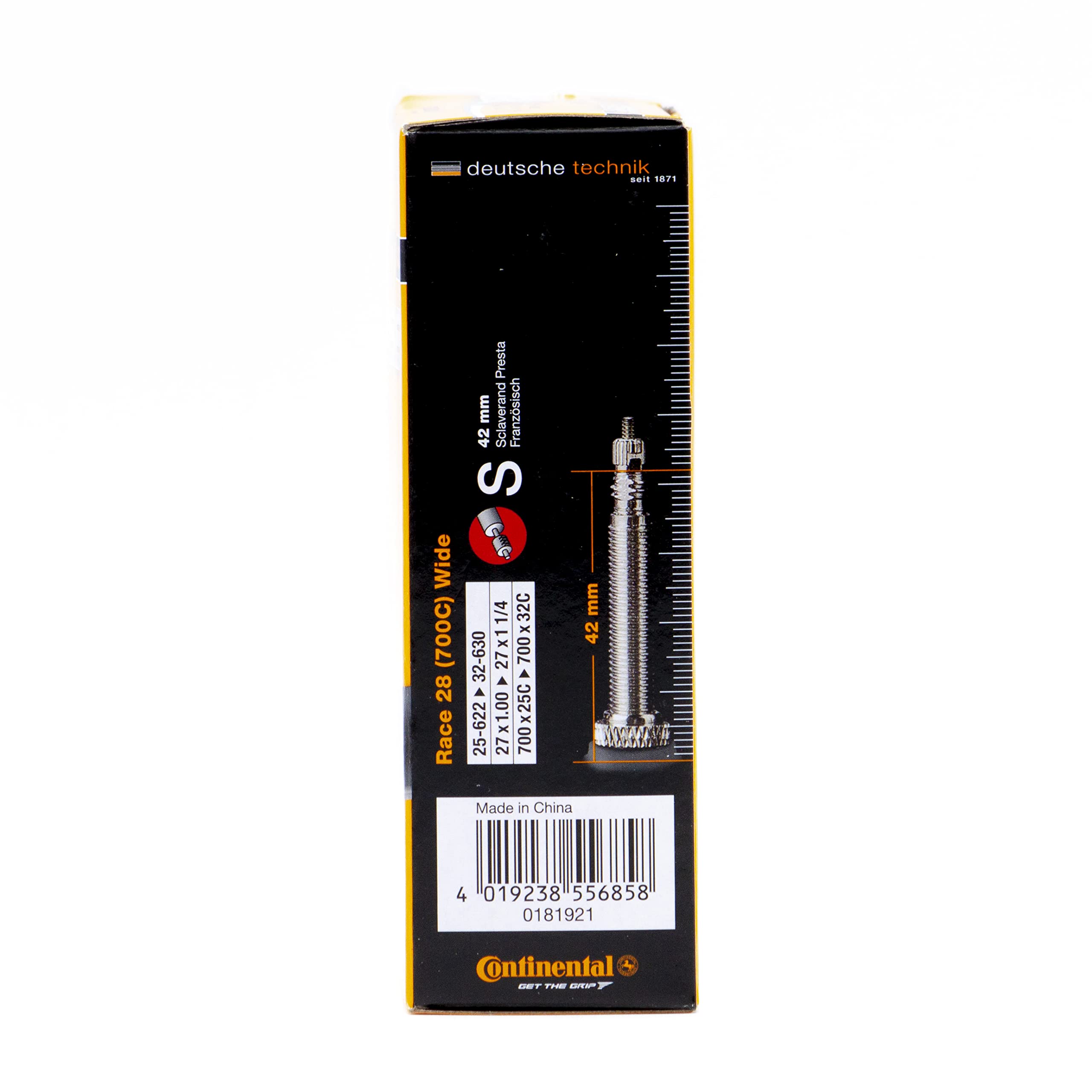 Continental 42Mm Presta Valve Tube, Black, 700 X 25C-32C, Race 28-(700C)-Wide