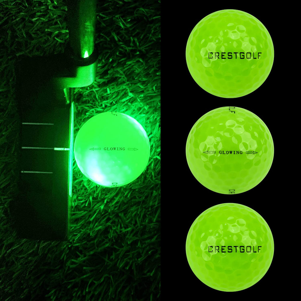 Crestgolf Glow In The Dark Golf Balls,Glow Golf Ball With 4 Light Sources Super Bright In Dark Light Up Led Golf Balls For Night