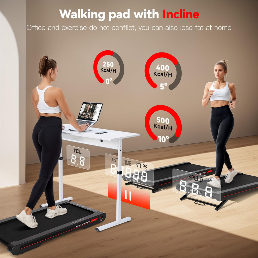 Sperax Walking Vibration Pad with Manual Incline,4-in-1 Under Desk Treadmill with APP Vibration Machine, Suitable for Home and O
