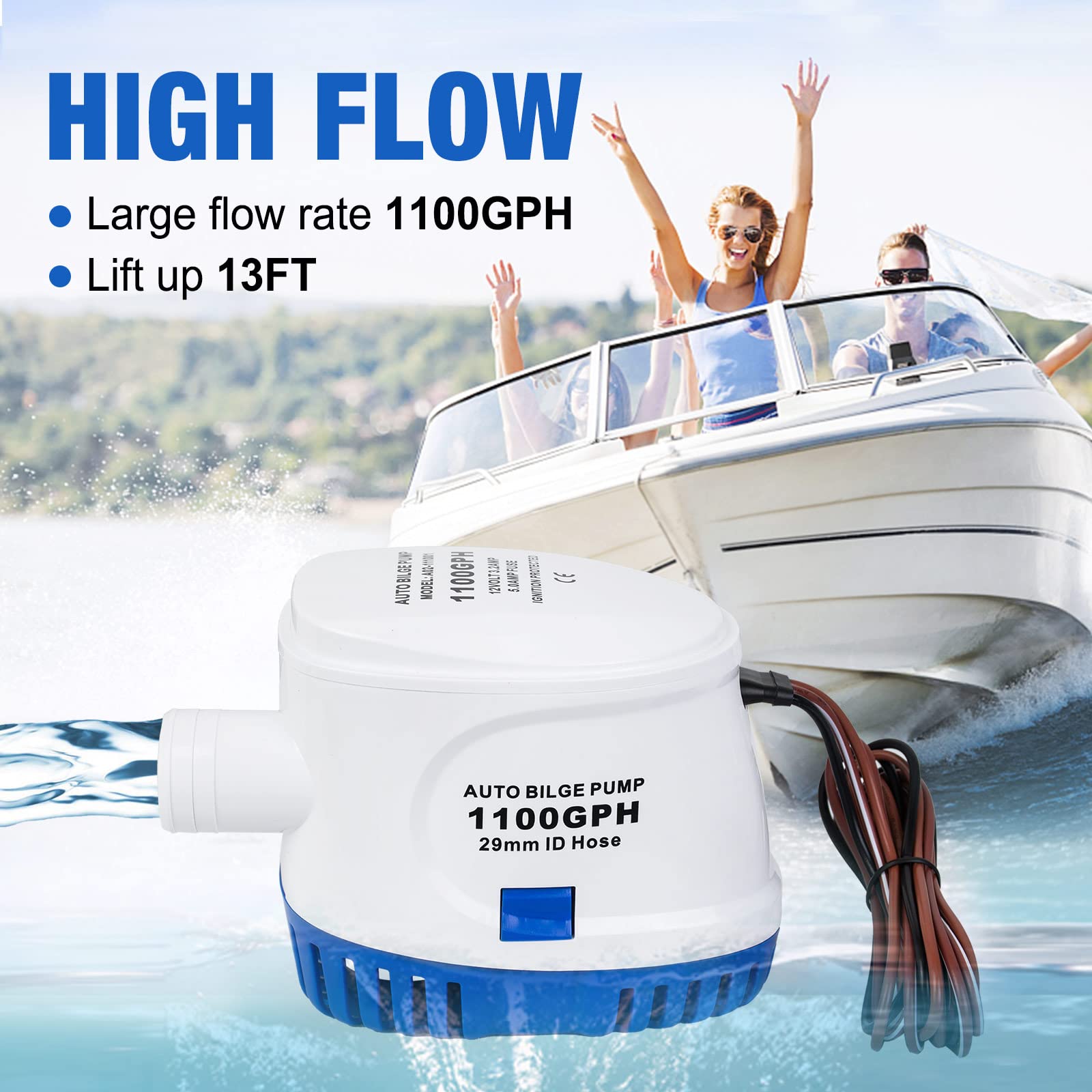 Eco-Worthy Automatic 12V Bilge Pumps For Boats 1100Gph Auto With Float Switch For Rv Caravan