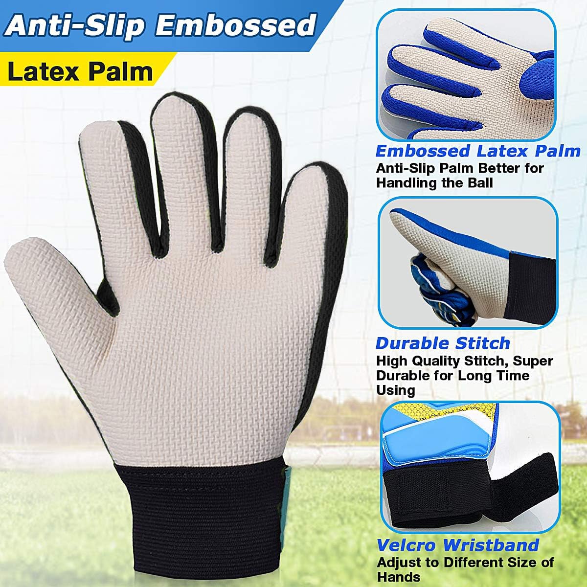 Jalunth Youth Soccer Goalkeeper Goalie Gloves Boys Girls Goal Keeper Field Player Glove Ages 11-13 Years Old Anti-Slip Latex Pal