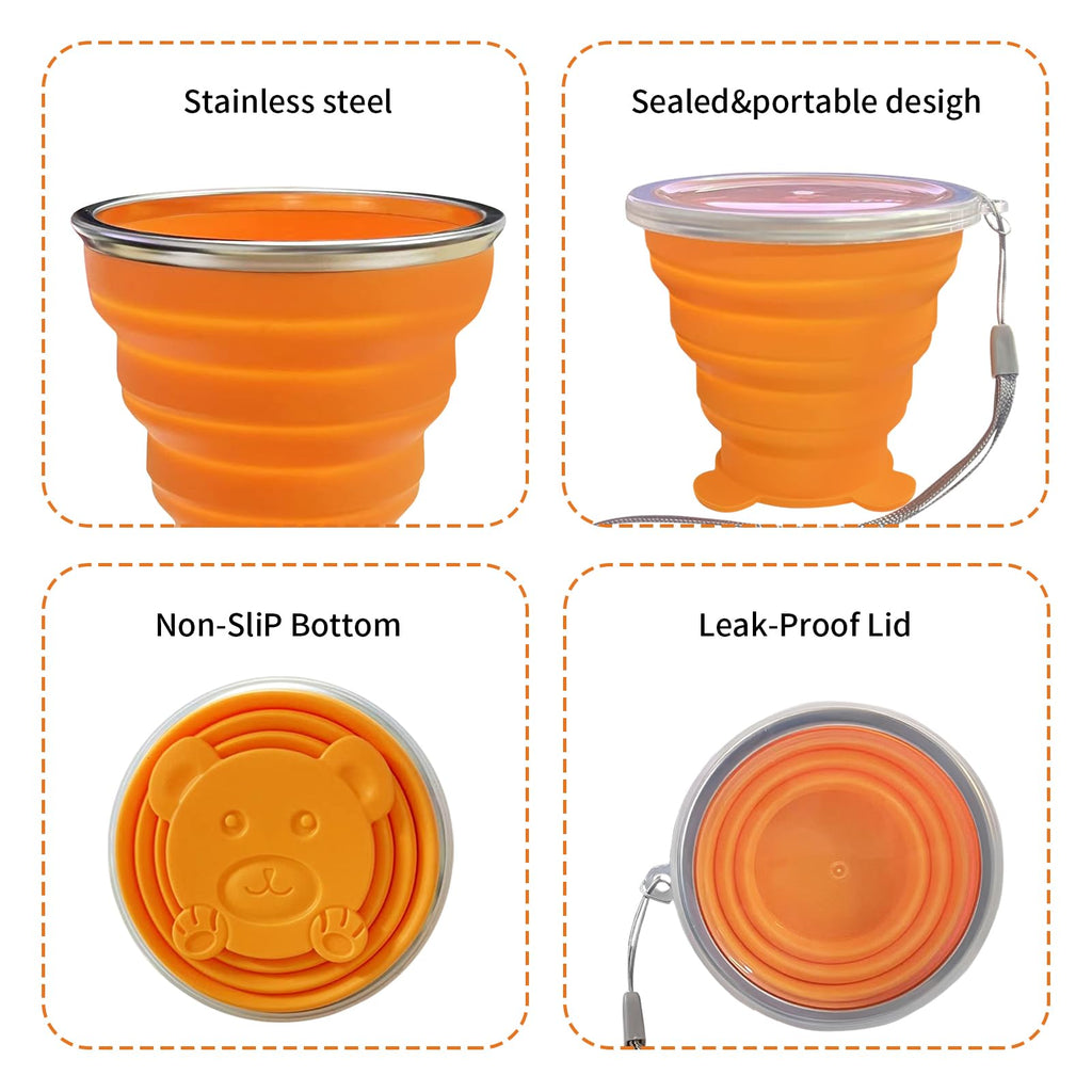 Nintora-C Collapsible Cups, Silicone Collapsible Travel-Cup, Expandable Folding Camping Drinking Cups With Lids Reusable Small P