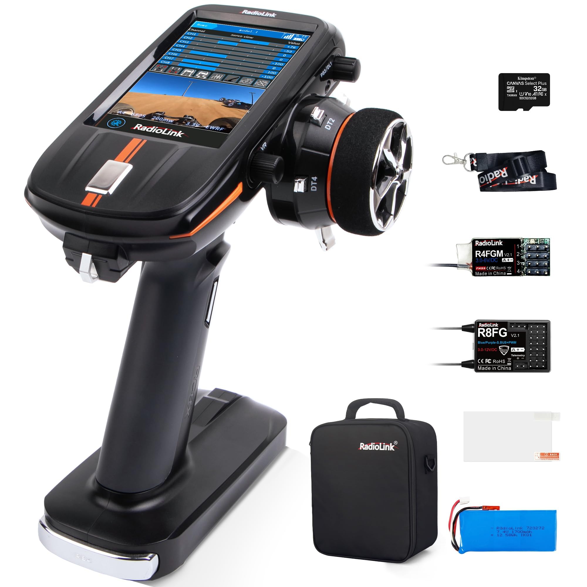 Ata Hobby Rc8X 8Ch 2.4G Rc Transmitter, R8Fg&R4Fgm V2.1 Gyro Receivers, 4.3 Full Color Ips Touch Screen Rc Remote Controller, 6