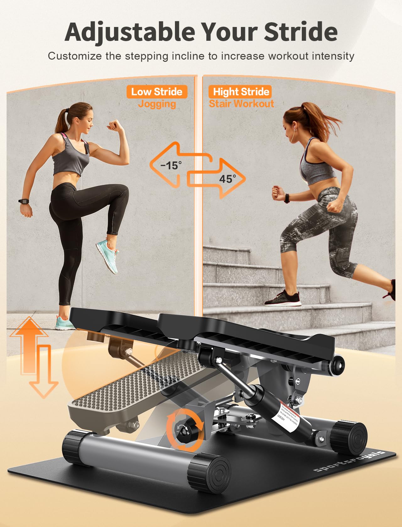 Sportsroyals Stair Stepper For Exercise With Mat, Mini Steppers With Resistance Band, Hydraulic Fitness Stepper Exercise Home Wo