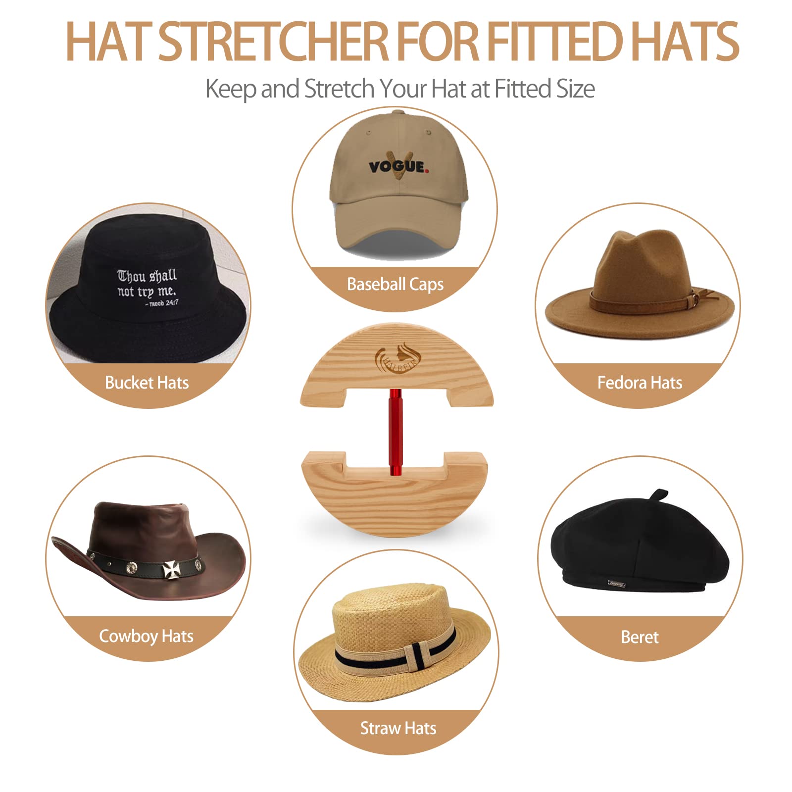 Haibeir Hat Stretcher - Heavy Duty - One Size Fits All Hat & Three Colors Adjust From 6 11/16 To 8 7/8 (Red)