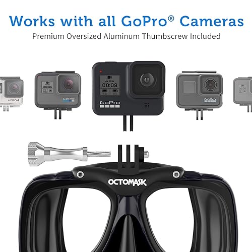 Octomask - Dive Mask W/Mount For All Gopro Hero Cameras For Scuba Diving, Snorkeling, Freediving (Black)