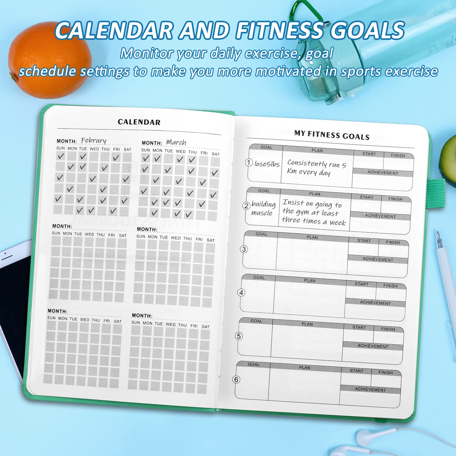 Epewizd Fitness Journal Hardcover 6- Month Workout Planner Undated Workout Log Book Home Gym Accessories For Women And Man(Green