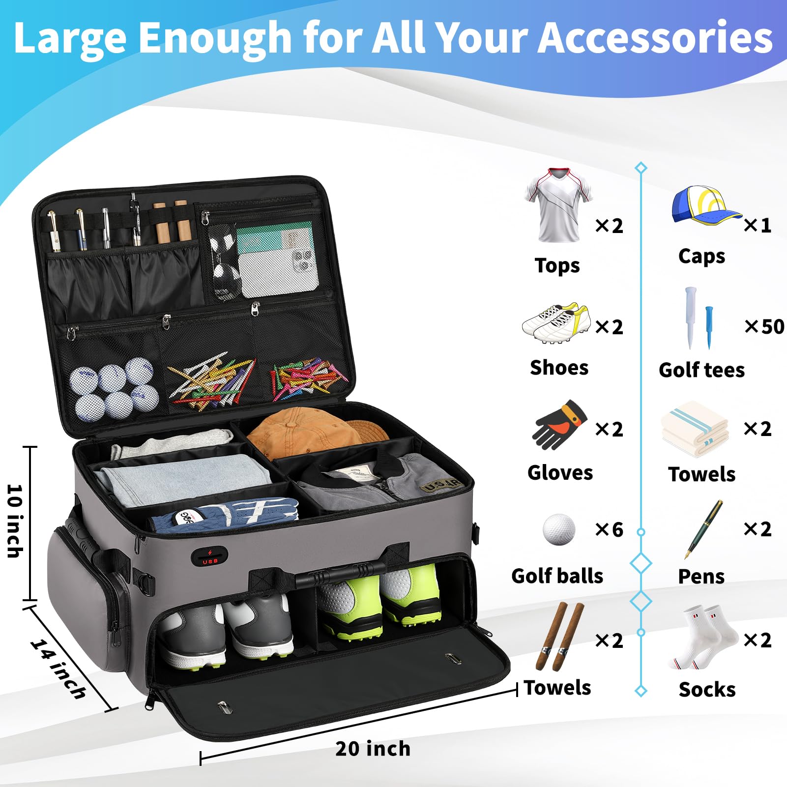 Mogplof Extra Large 2 Layer Golf Trunk Organizer, Golf Gifts for Men Golfers, 20x 14x 10 Water-resistant Car Durable Golf Organi