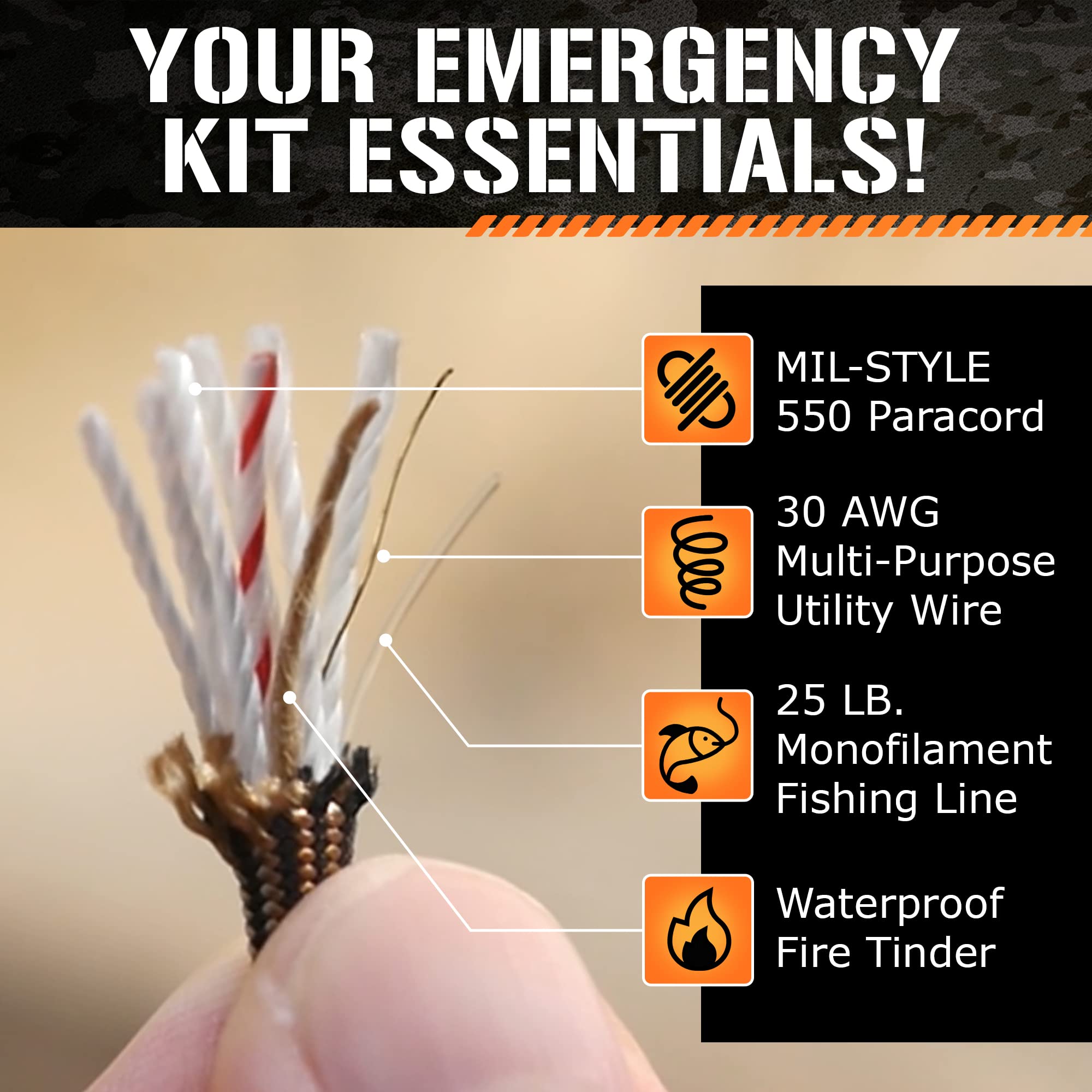 Survivorcord Paracord - From Titan Survival - Patented 620Lb Strength 550 Military Paracord With 3 Strands - Heavy Duty 550 Hank