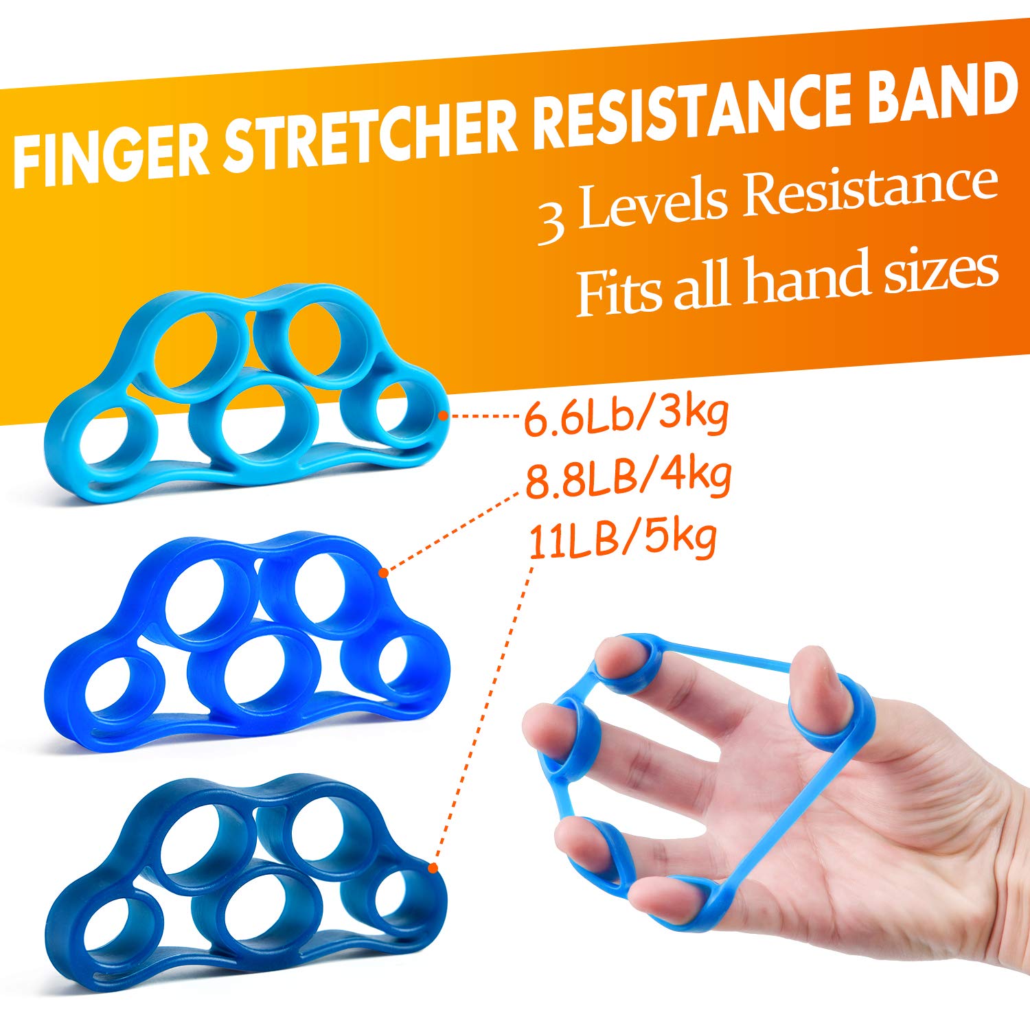 Imenseas Hand Grip Strengthener 7 Pack Adjustable Hand Gripper Finger Stretcher Resistance Extensor Bands Finger Exerciser Grip