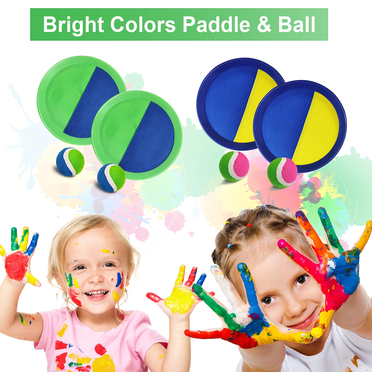 Jalunth Ball Catch Set Games Toss Paddle - Beach Toys Back Yard Outdoor Pool Backyard Throw Sticky Set Age 3 4 5 6 7 8 9 10 11 1