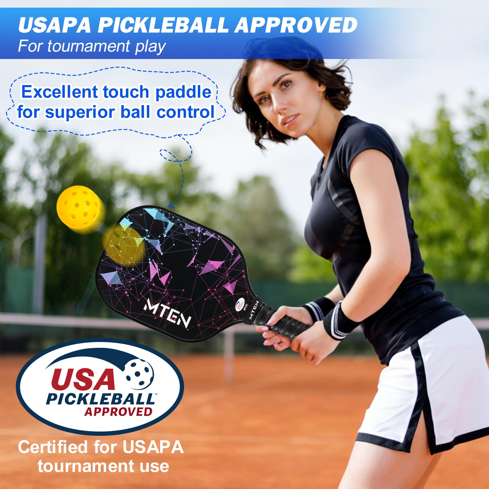 Pickleball Paddles, Usapa Approved Fiberglass Surface Pickleball Set With 4 Pickleball Rackets,4 Pickleball Balls,1 Portable Car