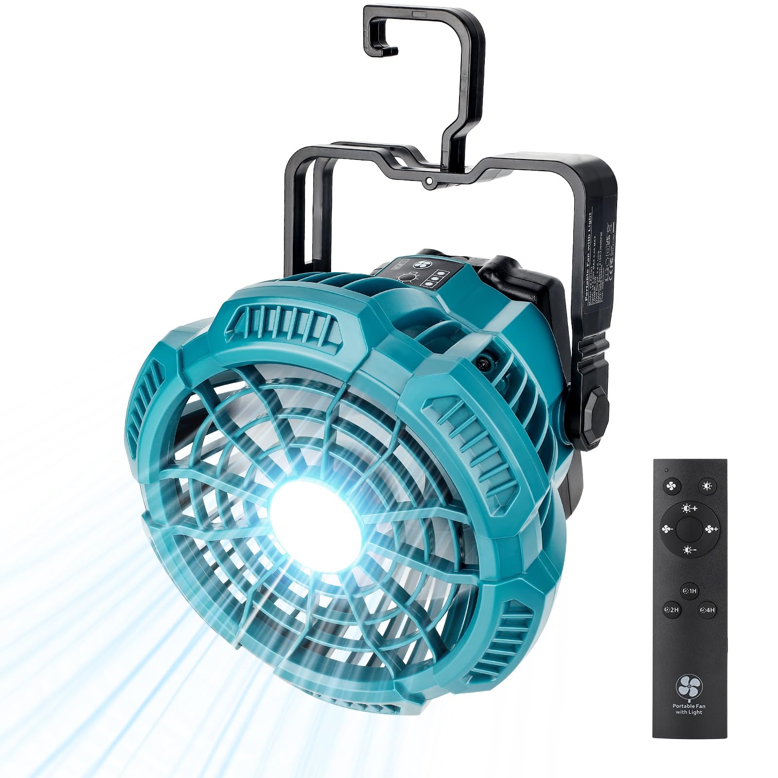 GRVODFRTA Portable Camping Fan with LED Lantern for Makita 18V Battery Operated Tent Ceiling Fan with Remote Control, Small Outd