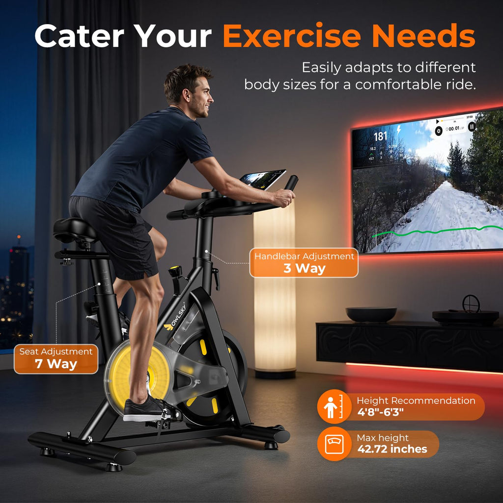 OWLSKY Exercise Bike with APP, Magnetic Resistance Indoor Cycling Bike, 300 lbs Capacity Quiet Stationary Bike for Home Gym Card