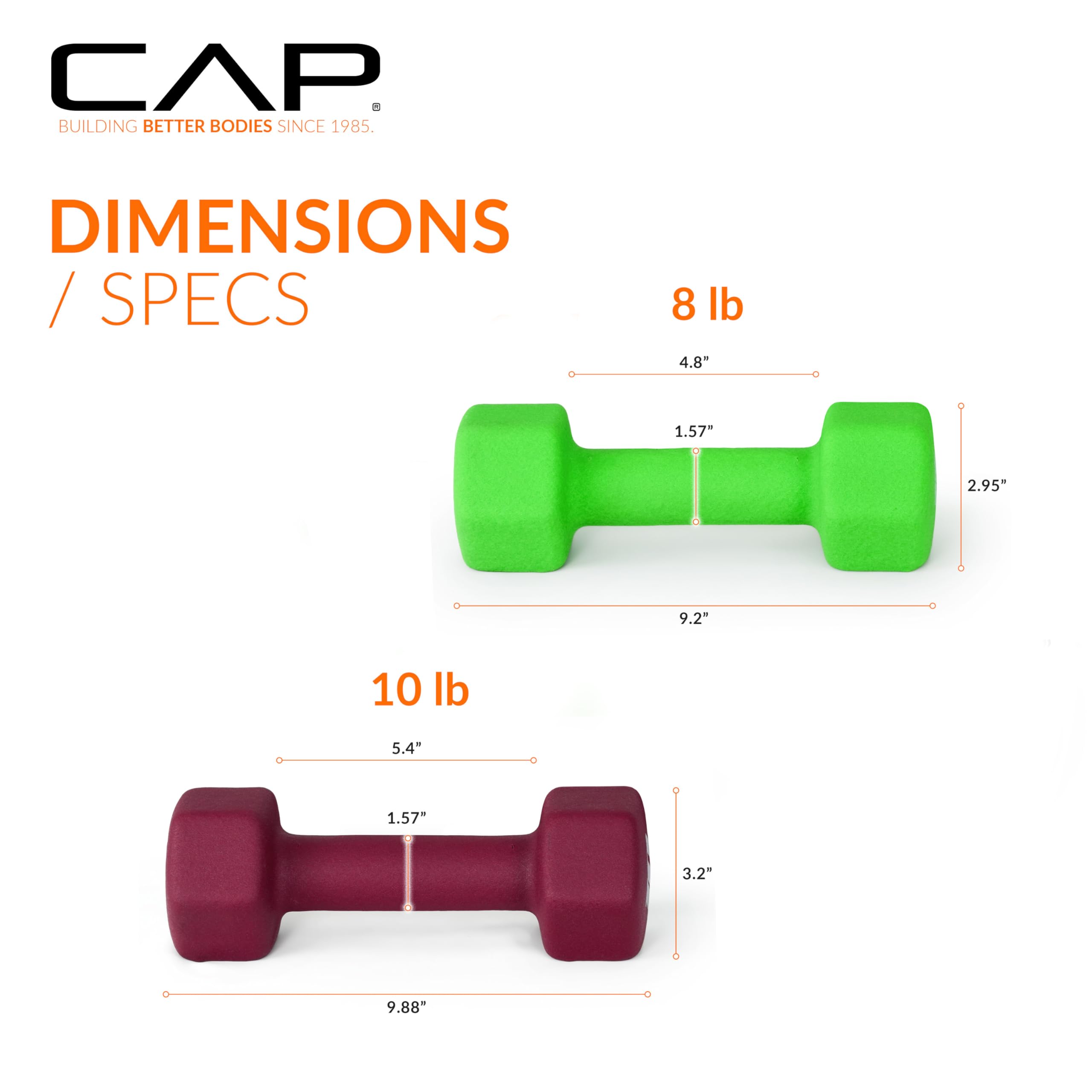 CAP Barbell 56 LB Set of Neoprene Dumbbells with Rack Color Series | 2, 3, 5, 8, 10 LB pairs